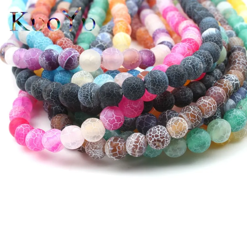 6MM Natural Stone Matte multicolor Cracked Dream Fire Dragon Veins Agates Loose Spacer Beads For Jewelry Making Diy Bracelet 15" |