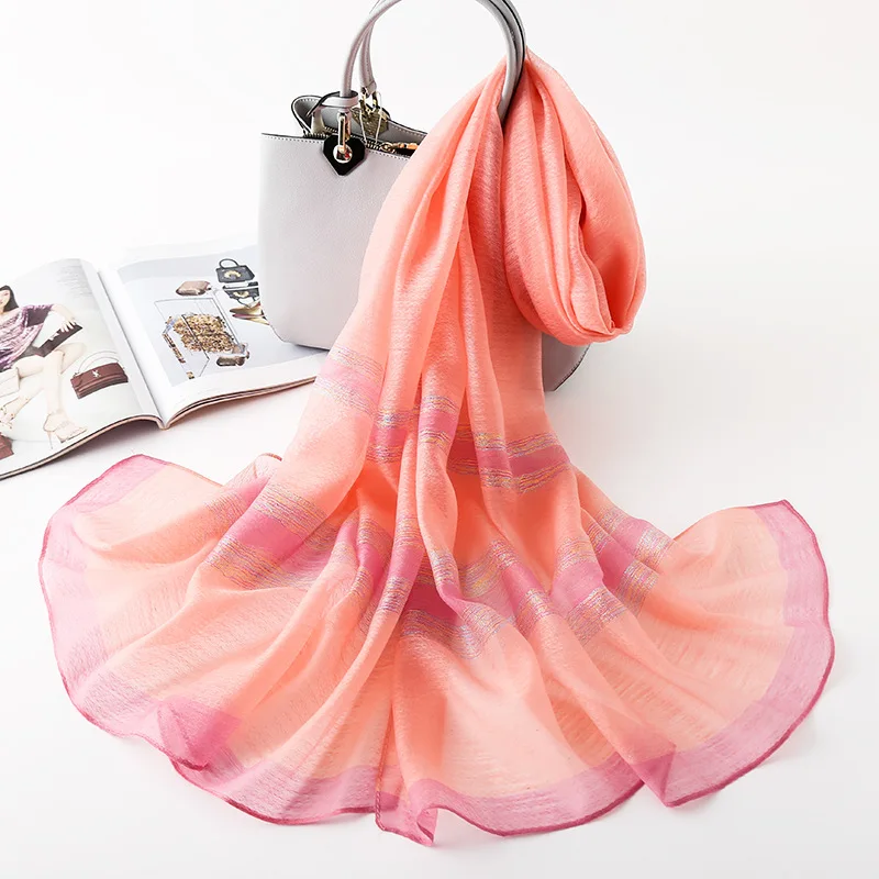 baby pink Женская мода Обычная шелковая шаль шарф люксовый бренд тутового шелка длинный и большой размер Bufandas мусульманский хиджаб обёрточная бумага снуд - Цвет: baby pink