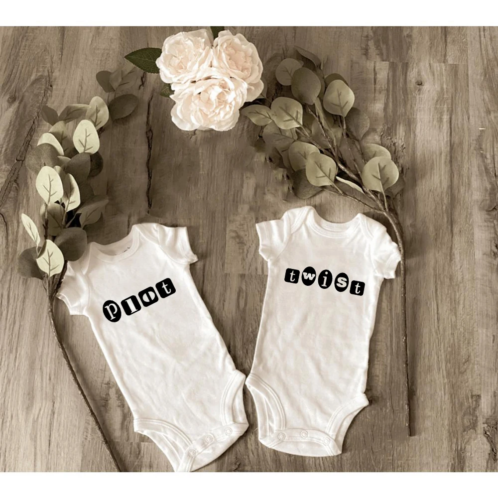 곧 오는 쌍둥이 s 베이비 샤워 선물 바디 수트 쌍둥이 출생 발표 새로운 소년 소녀 남여 가족 로파 옷