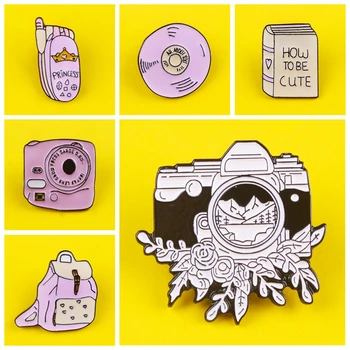 

Prajna Camera phone Pins Badges for Clothes on Backpack Zinc Alloy Cartoon Badges Metal disc backpack Pin Badge