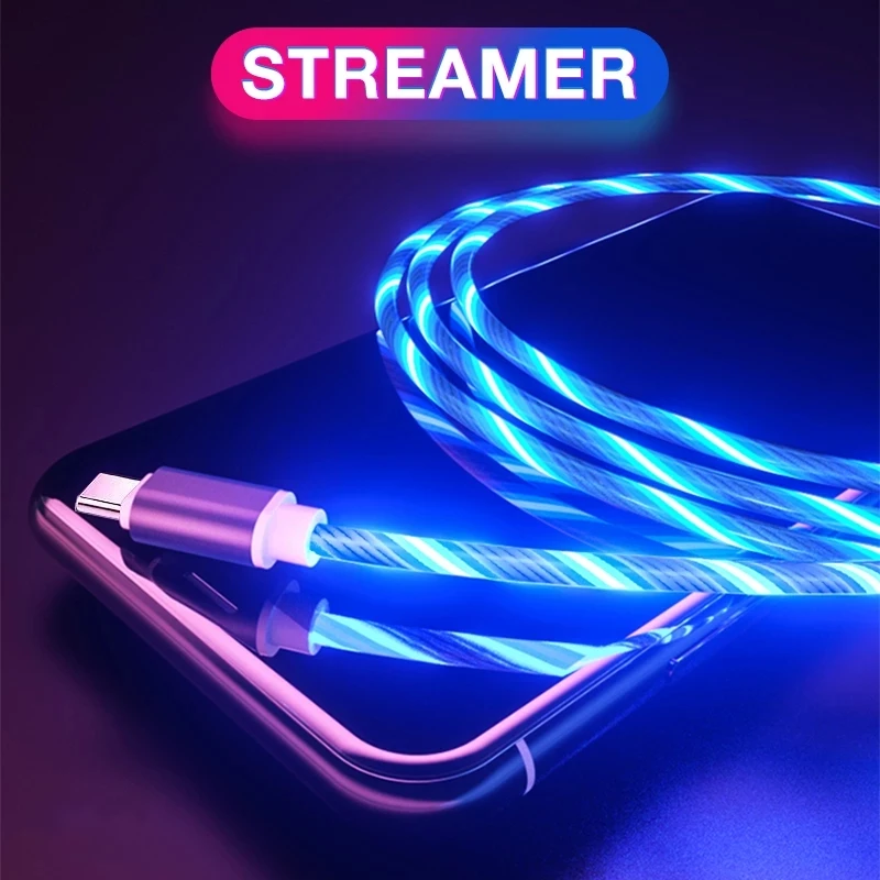 Glowing LED Cable Fast Charging Micro USB Type C High Speed Data Transfer Flowing Streamer Light Cord | Мобильные телефоны и