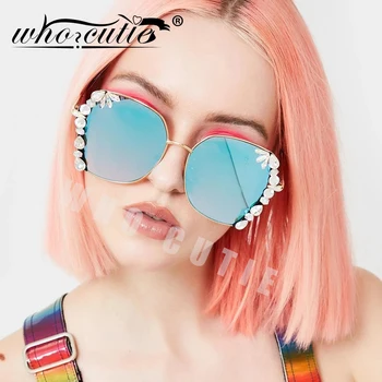

Fashion Oversized Rhinestone Sunglasses Women 2020 Luxury Vintage Diamond Square Frame Blue Mirror Lens Sun Glasses Shades S303