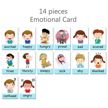 

14 Montessori Baby English Learning Cards Children Cartoon Emotion Flash Cards Children Early Learning Memory Game Birthday Gift