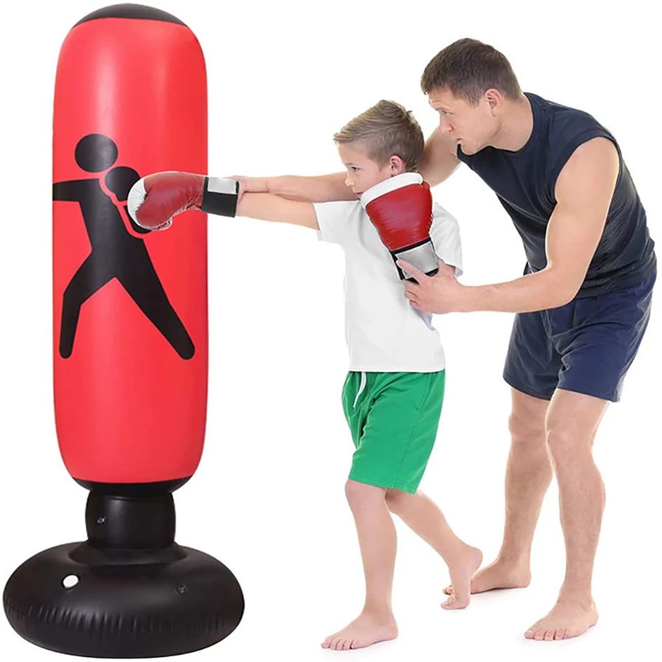1.6m Inflatable Boxing Bag Kid Adult PVC Pillar Tumbler Gym Kickboxing Fight Fitness Exercise Boxing Training Target Sandbag