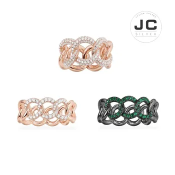 

New Fashion Charms Silver 925 Original Engraving,Pink And White Chain Black And Green Chain Ring For Women Mono Glamour Jewelry