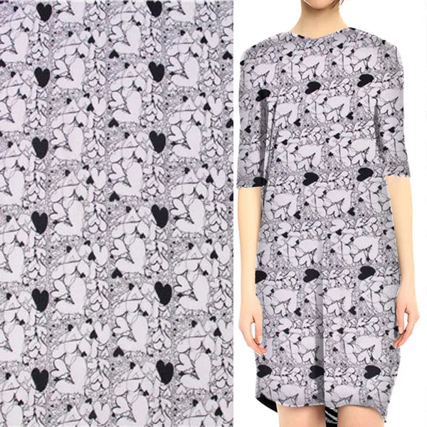 Fashion black and white love heart print silk cotton blended fabric SCT422 | Дом и сад
