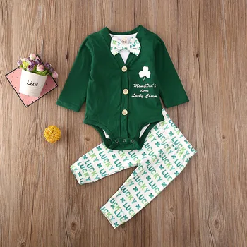 

Pudcoco Newborn Baby Boy Clothes Leaf Print Long Sleeve Button Romper Tops Long Pants 3Pcs Outfits Cotton Clothes