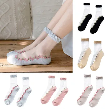 

CHAMSGEND Носки МодныеSocks Flowers Hemp Pattern Glass Silk Female Socks Retro Card Silk Small Floral Socks Sock Slippers