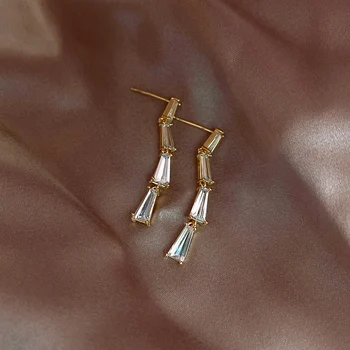 

2020 Korean new design fashion jewelry high-grade copper inlaid zircon geometric multilayer elegant daily female earrings