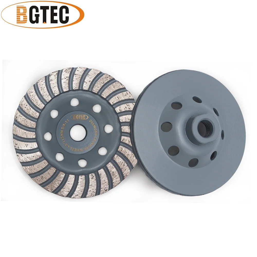 

BGTEC 2pcs 4.5 inch Diamond Turbo Row Grinding Cup Wheel 115mm 5/8-11 Grinding disc for concrete, construction material