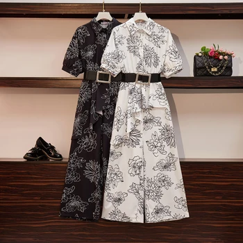 

Women 2020 Summer New Print Chiffon Suits Female Half Sleeve Irregular Blouse Top +Wide Leg Pants Trousers Casual 2 Piece Set