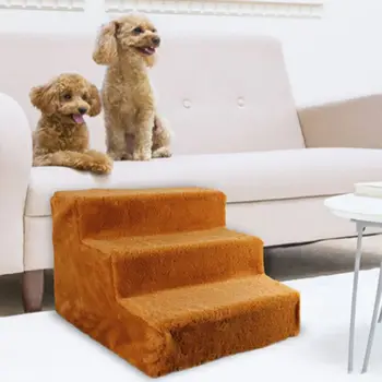 

Assemblable Pet Dog 3 Steps Stair Removable Cover for Dogs Cats Slip Resistant High Bed in Brown Pet Assistance Supplies