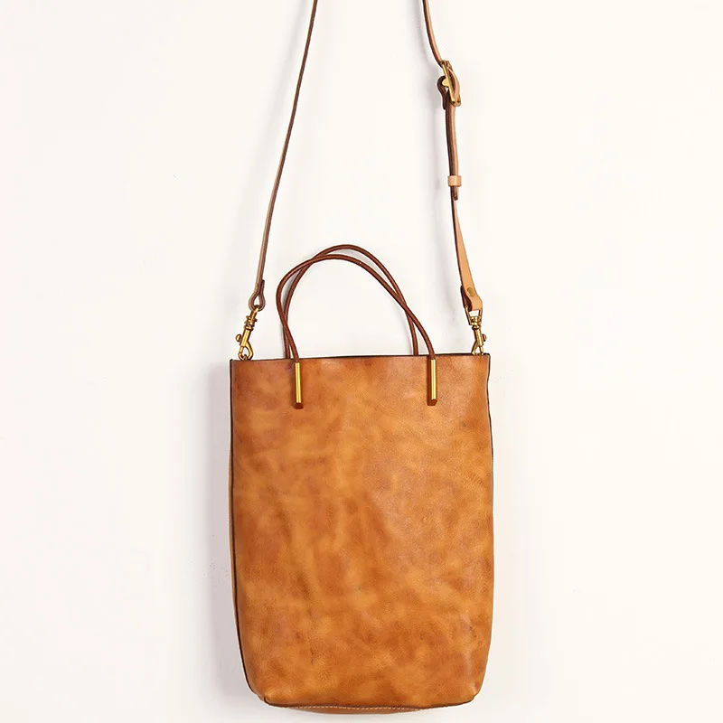 

First layer veg-taned leather women vintage shoulder bag handbag 2021 luxury designer tote