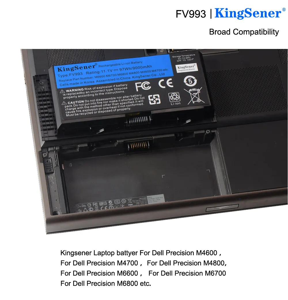 KingSener 9000mAh FV993 Аккумулятор для ноутбука DELL Precision M6600 M6700 M6800 M4800 M4600 M4700 FJJ4W PG6RC R7PND 11,1 V 97WH (art.: 782e65276) - 782e65276