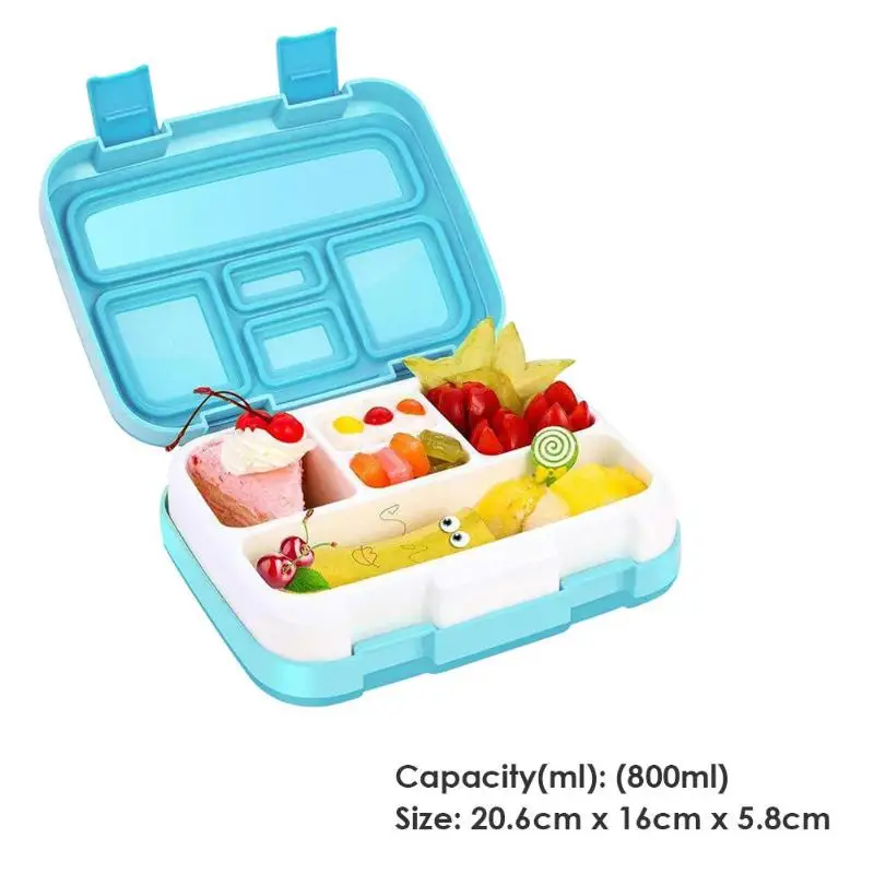 Синий чехол с откидной крышкой Ланч бокс 5 сетками герметичный для работы детьми