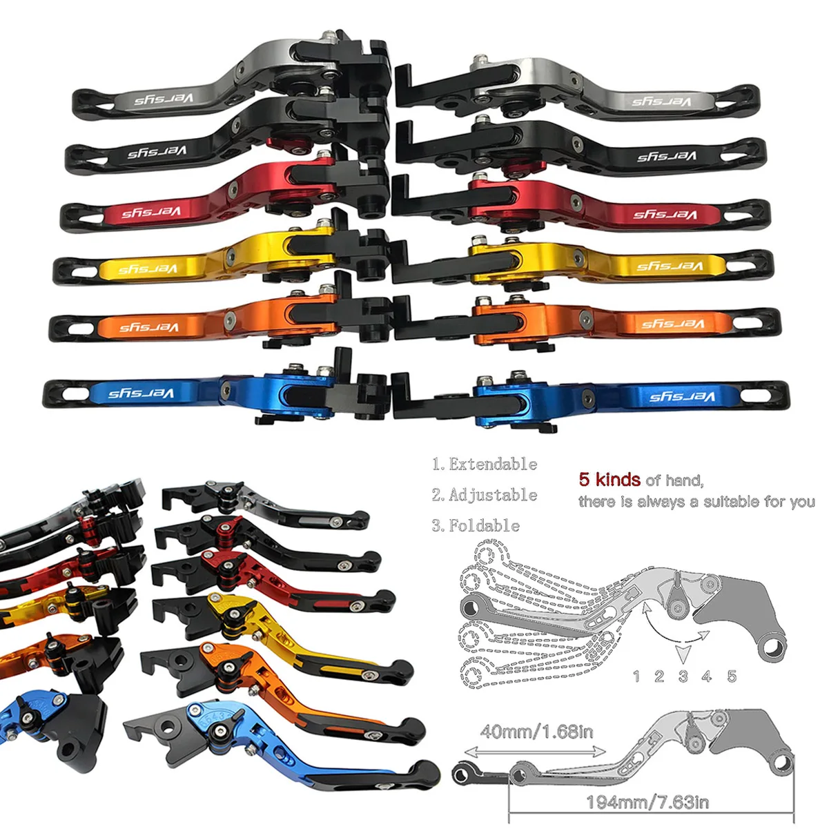 

SEMSPEED For Kawasaki VERSYS 1000 VERSYS 650cc 2015-2019 2020 Motorcycle CNC Folding Extendable Brake Clutch Levers Handle Grips