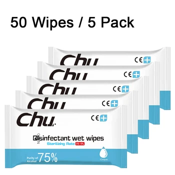 

Alcohol Wet Wipes (5 Packs,50 Wipes) Large Wet Wipes(20*15cm) Individual Package 75% Soft Alcohol Wipes for All-Purpose Cleaning