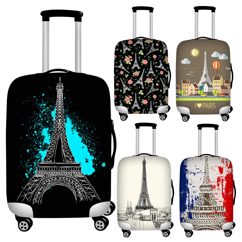 Classic Eiffel Tower Print Travel Luggage Covers Zipper Closure Trolley