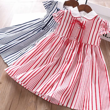 

6249 Preppy Style Stripe Print Princess Baby Girl Dress 2020 Summer Party Wedding Kid Dress For Girl Wholesale Children Clothes