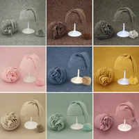 2pcs Wrap Hat Sets Newbornn Photography Props Boys Girls Photography Swaddle Blanket Infant Baby Picture Shoot Props Accessories 2