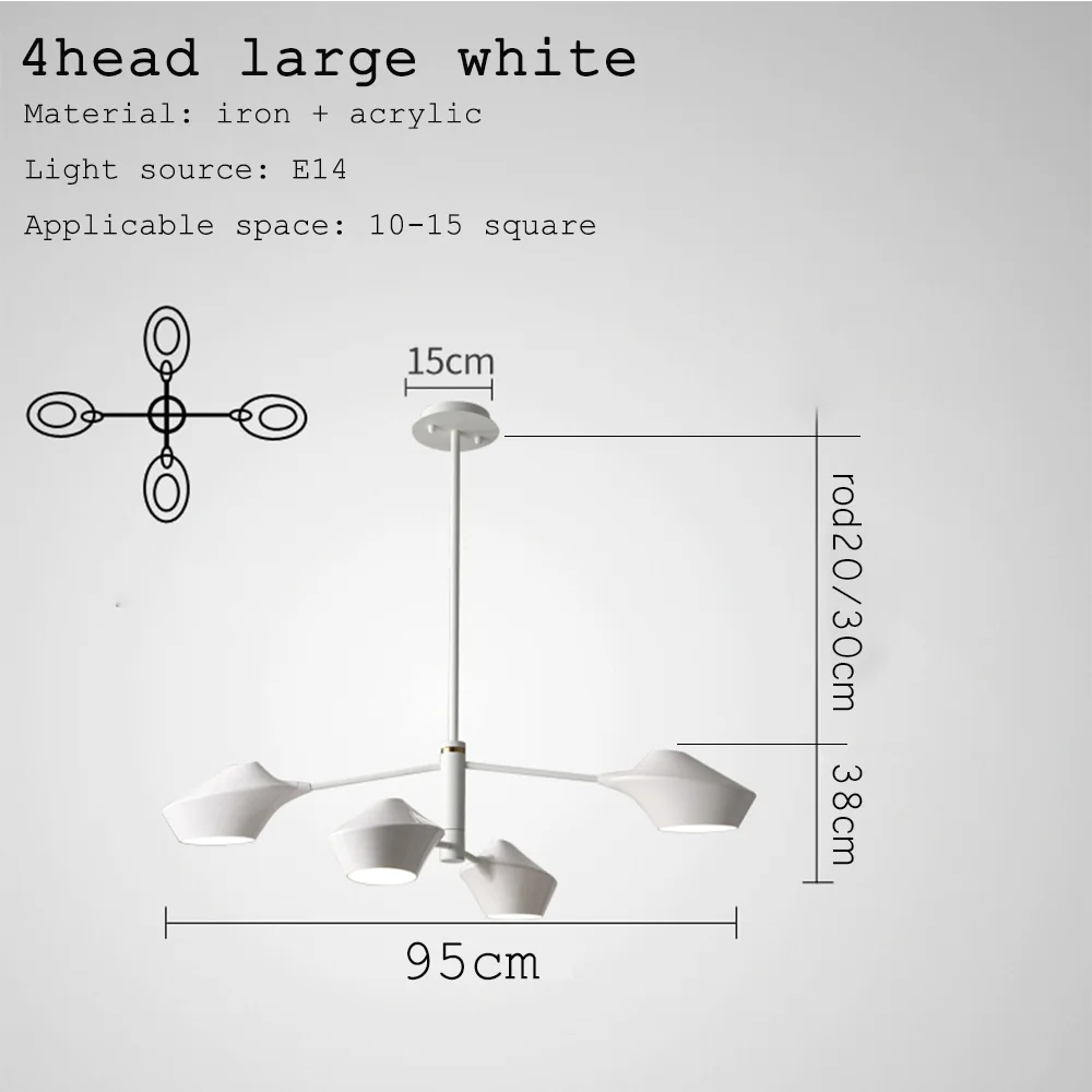 4head large white Скандинавский современный чердак светодиодный Блеск Люстра Фойе гостиная ресторан спальня Крытый декоративный подвесной светильник светильники - Цвет абажура: 4head large white
