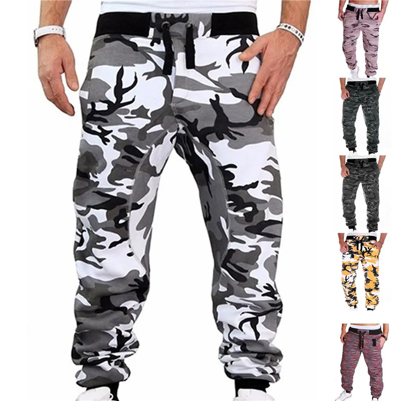 Mens Joggers Camouflage Sweatpants Casual Sports Camo Pants Full Length Fitness Striped Jogging Trousers Cargo Pants