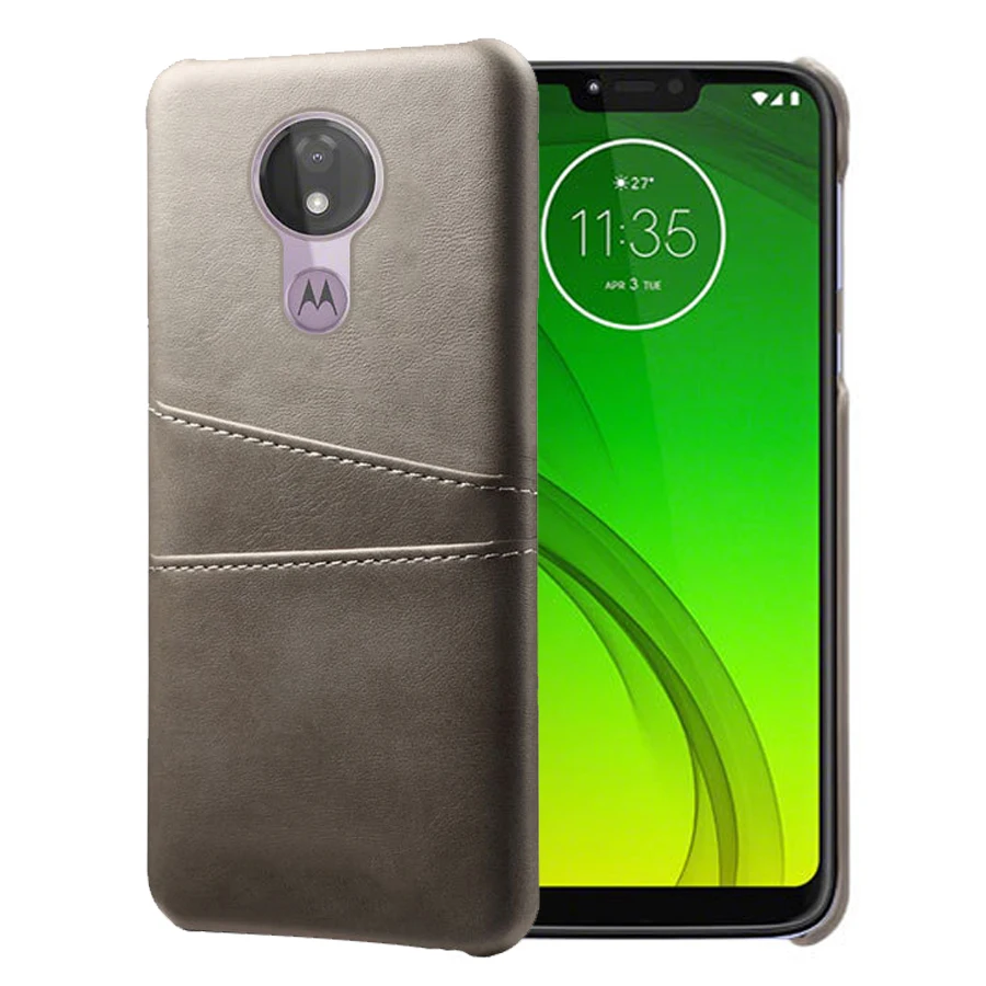SCK Leather Card Holder Slots Phone Cases For Motorola Moto G7 Power For Europe, USA Case Slim Hybrid Hard Platic Phone Cover - Цвет: Серый