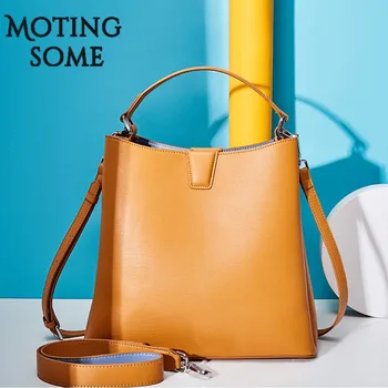

Fashion Genuine Leather Bucket Bag Cowhide Women Shoulder Bag 100% Natural Napa Calfskin Ladies Luxury Brand Handbags 2020 Trend