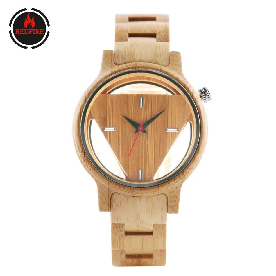 

REDFIRE Pure Bamboo Wood Watch Men's Wooden Bangle Wristwatch Superman Triangle Wood Dial Cool Mens Watches Gifts for Daddy