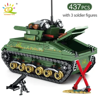 

Toys Army WW2 Vehicle 437pcs Military USA M4 Tank Soldiers Weapons Bricks for Boys Building Blocks