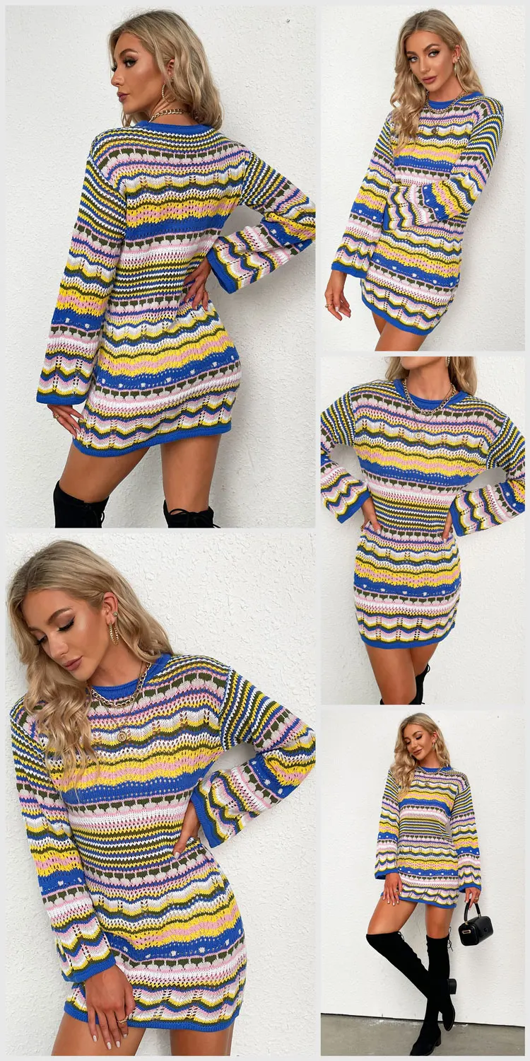Vestido playero de crochet para mujer, sexy, bohemio, de manga larga, informal, con aberturas, para fiesta y otoño