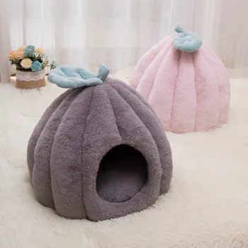 

Pet Cat Beds Tent House Kennel Winter Warm Bed Soft Pumpkin Shape Sleeping Mat Soft Shape Dog Kennel Winter Pet Cave Cat House
