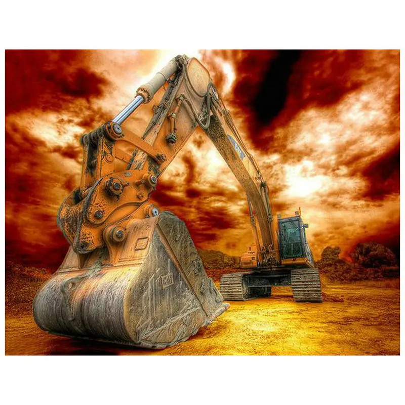 5D Excavator Sunset Landscape Full Square & Round Diamond Painting Cross Stitch Embroidery 3D Mosaic Kit | Дом и сад