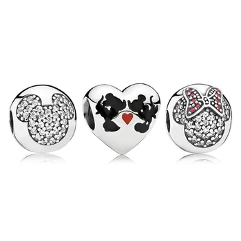 

NEW 100% 925 Sterling Silver Charm Beads Lovely Kiss in Love Charm Set Fit European Women DIY Bracelet Factory Wholesale