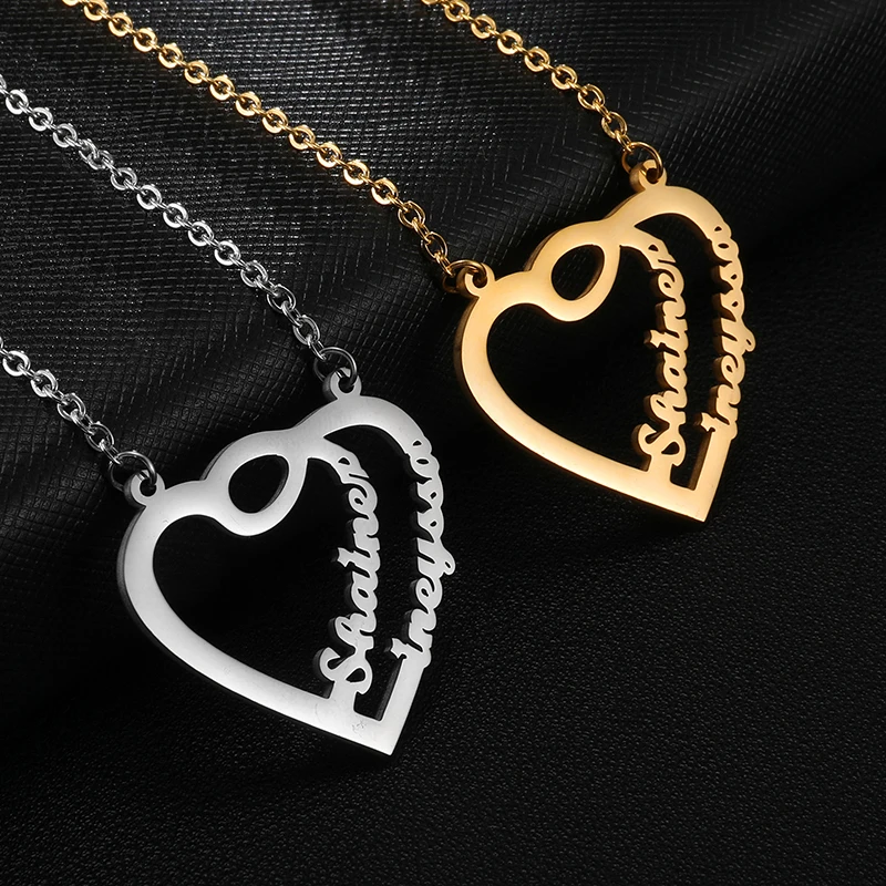 

Heart Pendants Necklaces Chain Jewelry Women Gift Personalized Custom Handwriting Name Plate Customized Font Name Charm Necklace