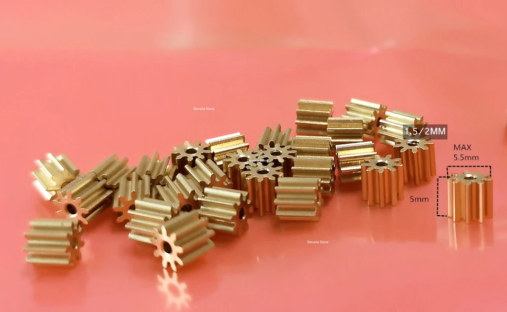 10X 0.5M 9T small copper gear 1.5/ 2 mm diameter For Toys car RC aircraft GEAR afbeelding