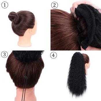 Doris Beauty Long Afro Kinky Curly Ponytail Extension 22 Inch Synthetic Drawstring Corn Hair Piece for Women Black Brown 6