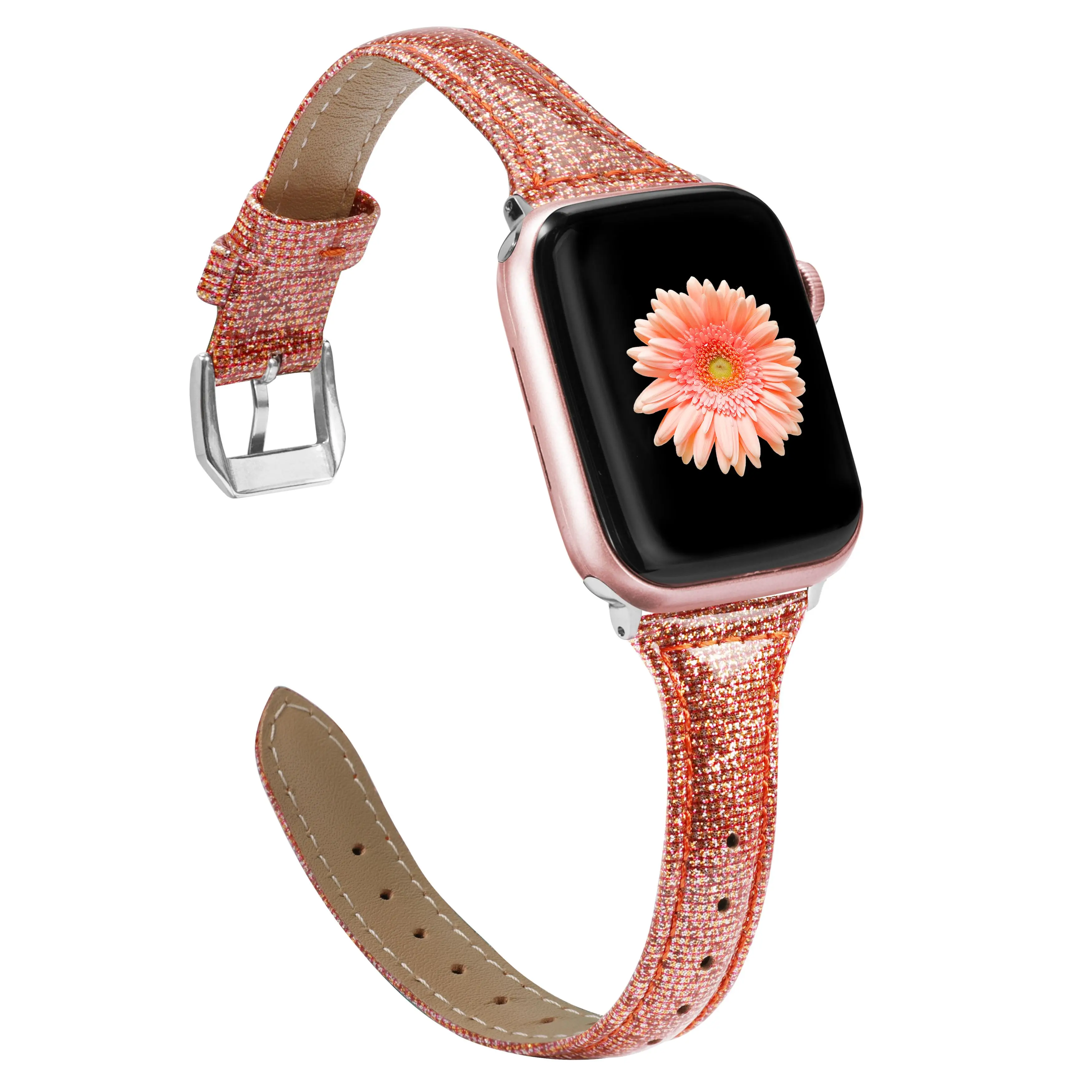 Wearlizer блестящие часы ремешок для Apple Watch 42 мм 38 мм 40 мм 44 мм для iWatch 4 3 2 1 ремешок Silm спортивная кожа - Цвет ремешка: RGoldB