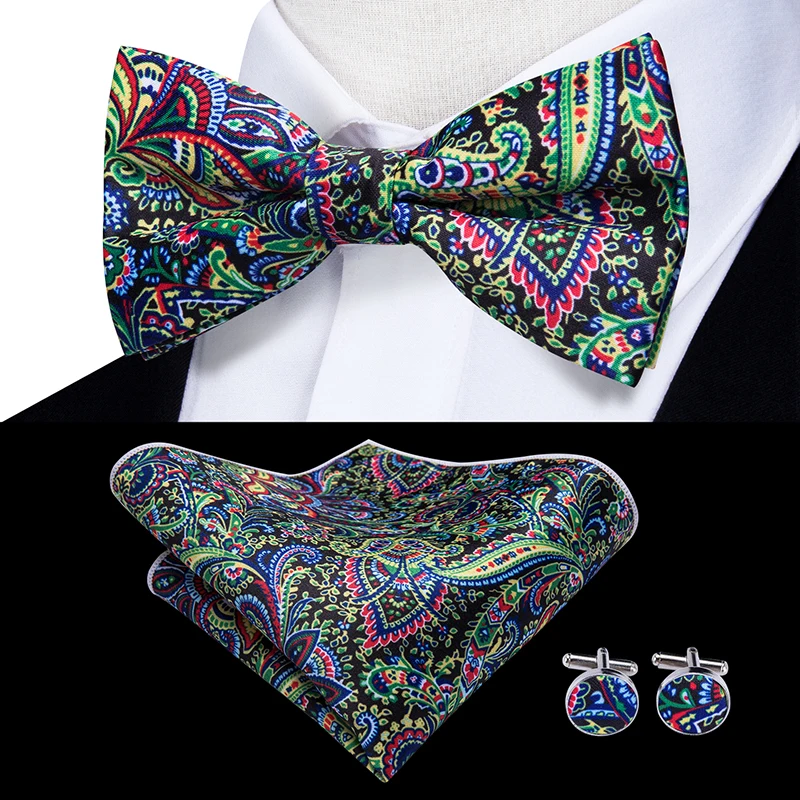 LH-501 Hi-Tie Шелковый мужской галстук-бабочка для мужчин Классический Пейсли Свадебная вечеринка галстук-бабочка платок запонки набор золотой галстук-бабочка - Цвет: LH-510