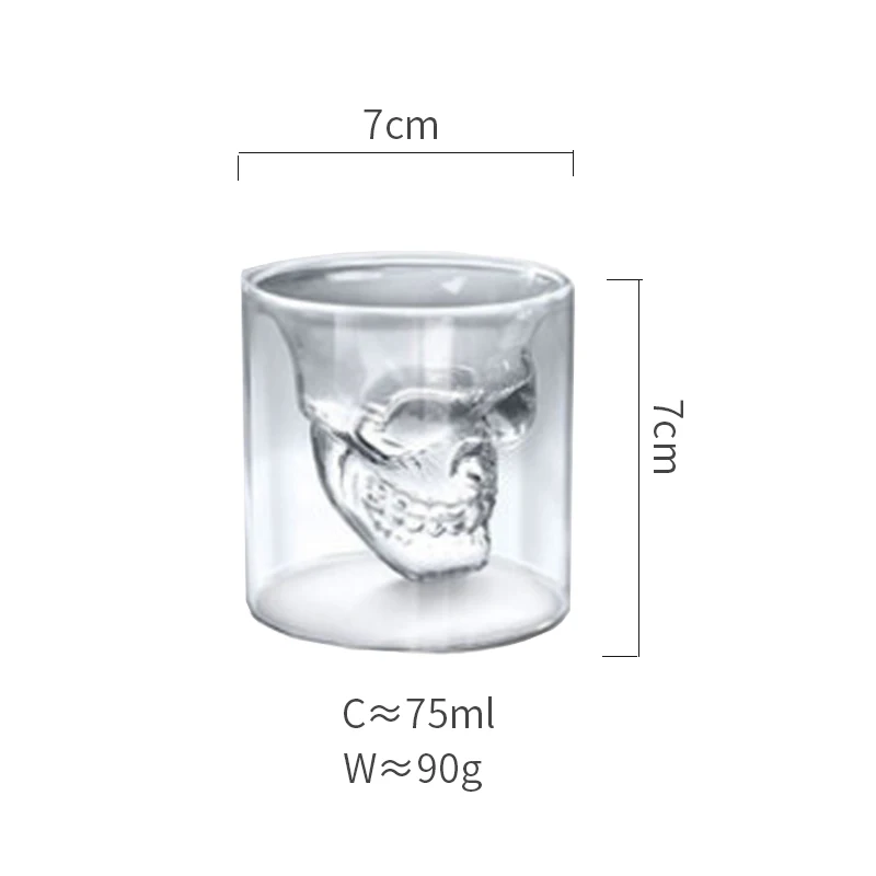 Стеклянный Череп чашка с двойными стенками стеклянная рюмка водочная бар клуб Пиво Виски чашка 250 мл - Цвет: 75ML