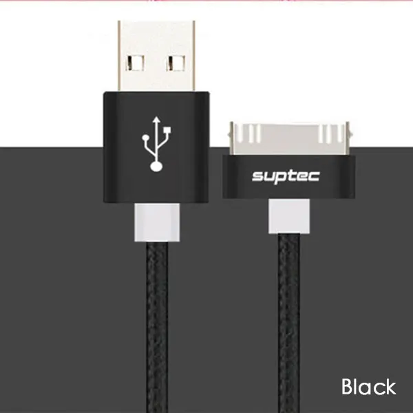 Suptec 30 Pin USB кабель для iPhone 4S 4, металлический штекер, нейлоновая оплетка, кабель для зарядного устройства, 2А, шнур для быстрой зарядки и синхронизации данных для iPad 2 - Цвет: Black