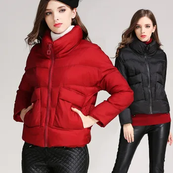 

2019 Parka Jacket Women Winter Fashion Warm Thick Solid Short Basic Cotton padded Parkas Coat Stand Collar Plus Size Outwear