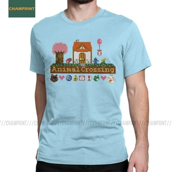 

Animal Crossing Pixel House T Shirts Men's Pure Cotton T-Shirt New Leaf Game Acnl Roost Slider KK Tee Shirt Short Sleeve Tops