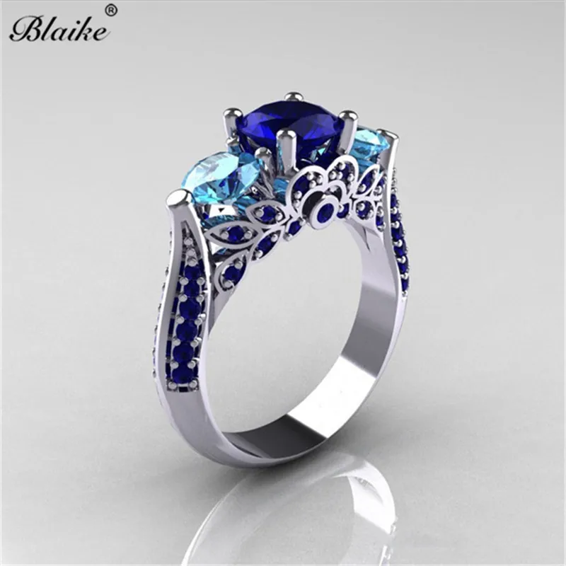 Blaike 925 Стерлинговое Серебро Кольца для женщин Изысканный три камня фианит свадебное обручальное кольцо обещания кольца - Цвет основного камня: Silver Ring