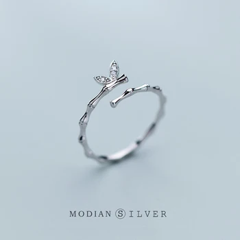 

Modian Sparking Zircon Cute Butterfly Wings with Slub Ring for Women 925 Sterling Silver Simple Open Free Size Ring Fine Jewelry