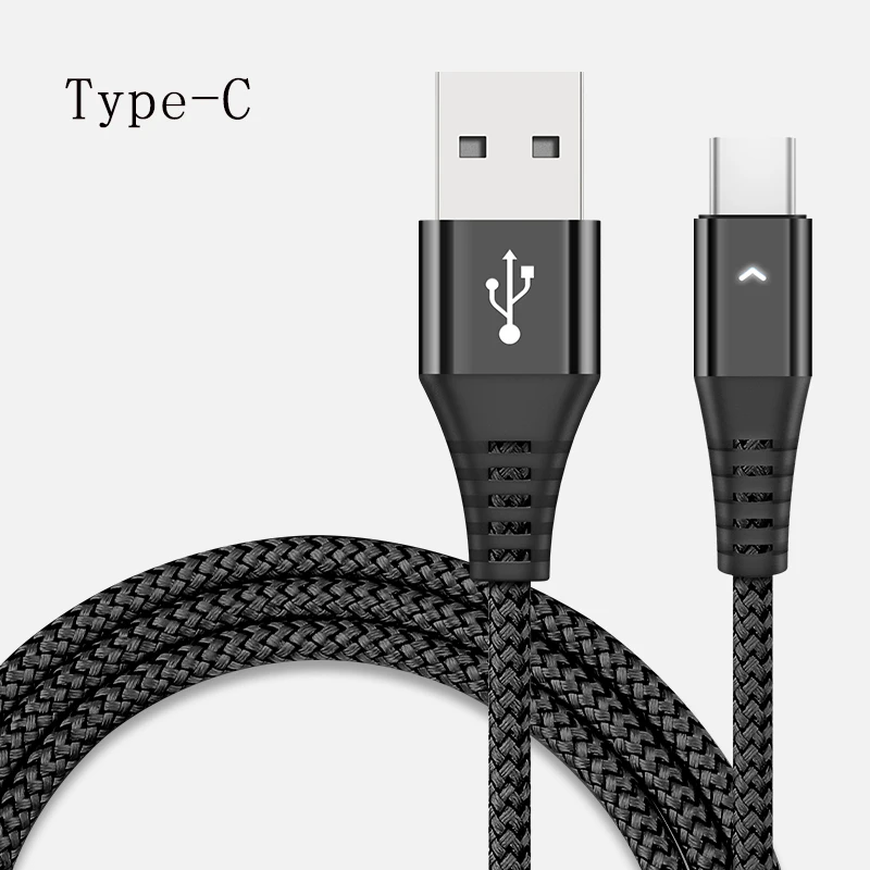 USB кабель 2.4A нейлон Быстрая зарядка USB кабель для передачи данных для samsung Xiaomi LG планшет Android мобильный телефон usb зарядный шнур - Цвет: Black for Type C