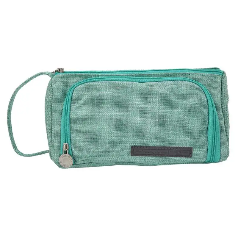 Зеленый Large Capacity Pencil Case Canvas Simple Candy Color Pen Bag Stationery Cosmetic Storage Bag Toiletry Storage Travel Wash pouch - Цвет: Зеленый