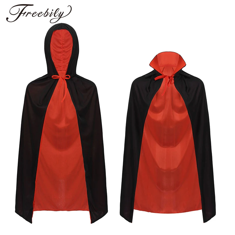 Capa Vampiro Infantil Reversible Negra Y Roja Con Capucha - Halloween, Carnaval Y Cosplay