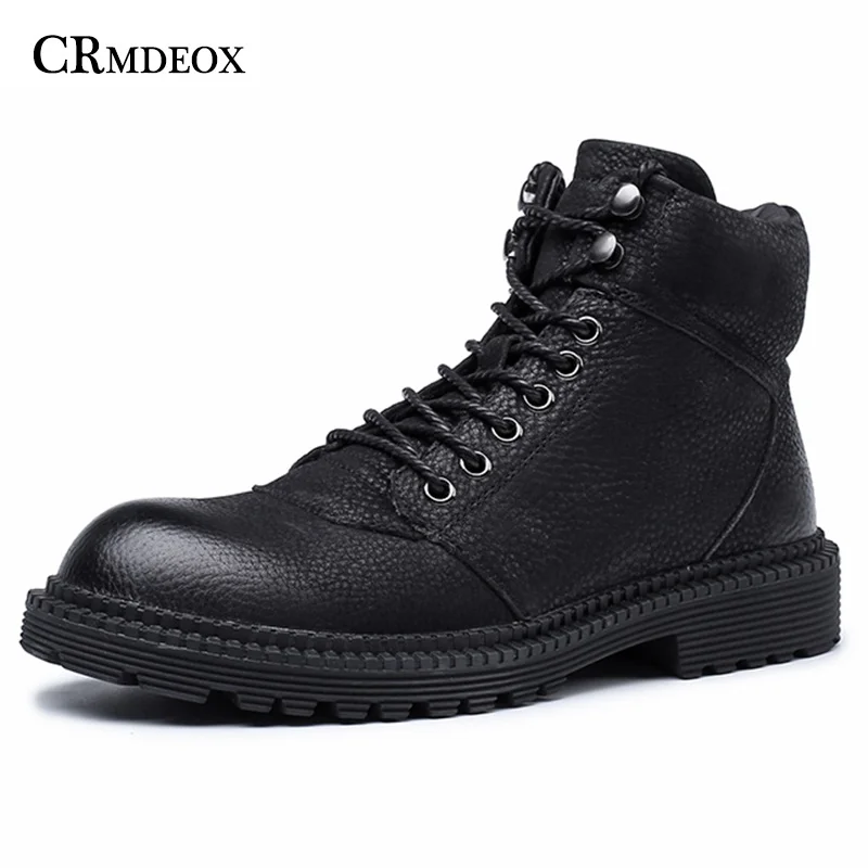 

CRMDEOX Luxury New Men Leather Ankle Boots British Style Male Casual Lace Up Shoes Large Size Retro Boots Botas Tacticas Hombre