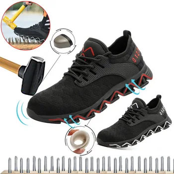 

Men's Steel Toe Work Safety Shoes Casual Breathable Outdoor Sneakers Puncture Proof Boots Comfortable Industrial Shoes for Men